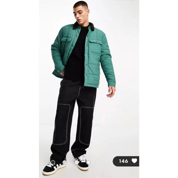 Cotton:On Men's Workwear Puffer Shacket Jacket Cord Collar Teal Size 2XL NEW - Picture 3 of 5